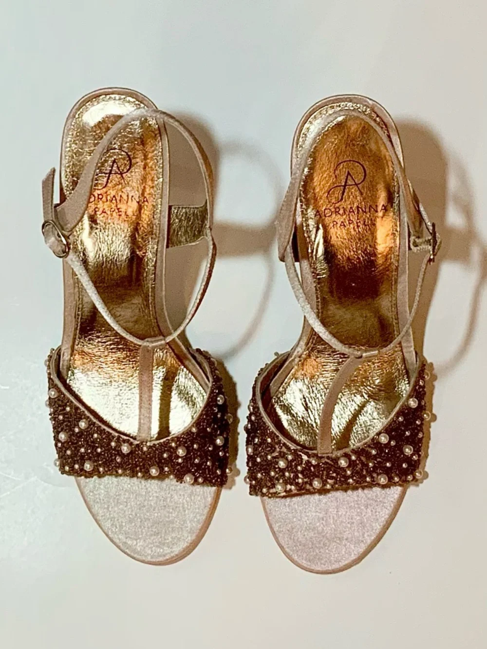 Adrianna Papell Beaded T-Strap Heels in Rose Gold - Picture 7 of 15